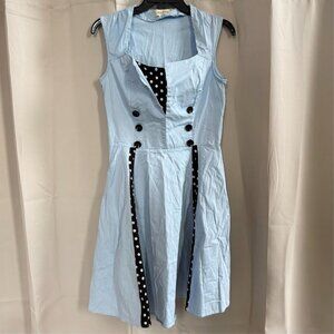 Kill Real Retro Dress Large Blue Polka Dot Sailor Swing Retro Pinup Boho 18678